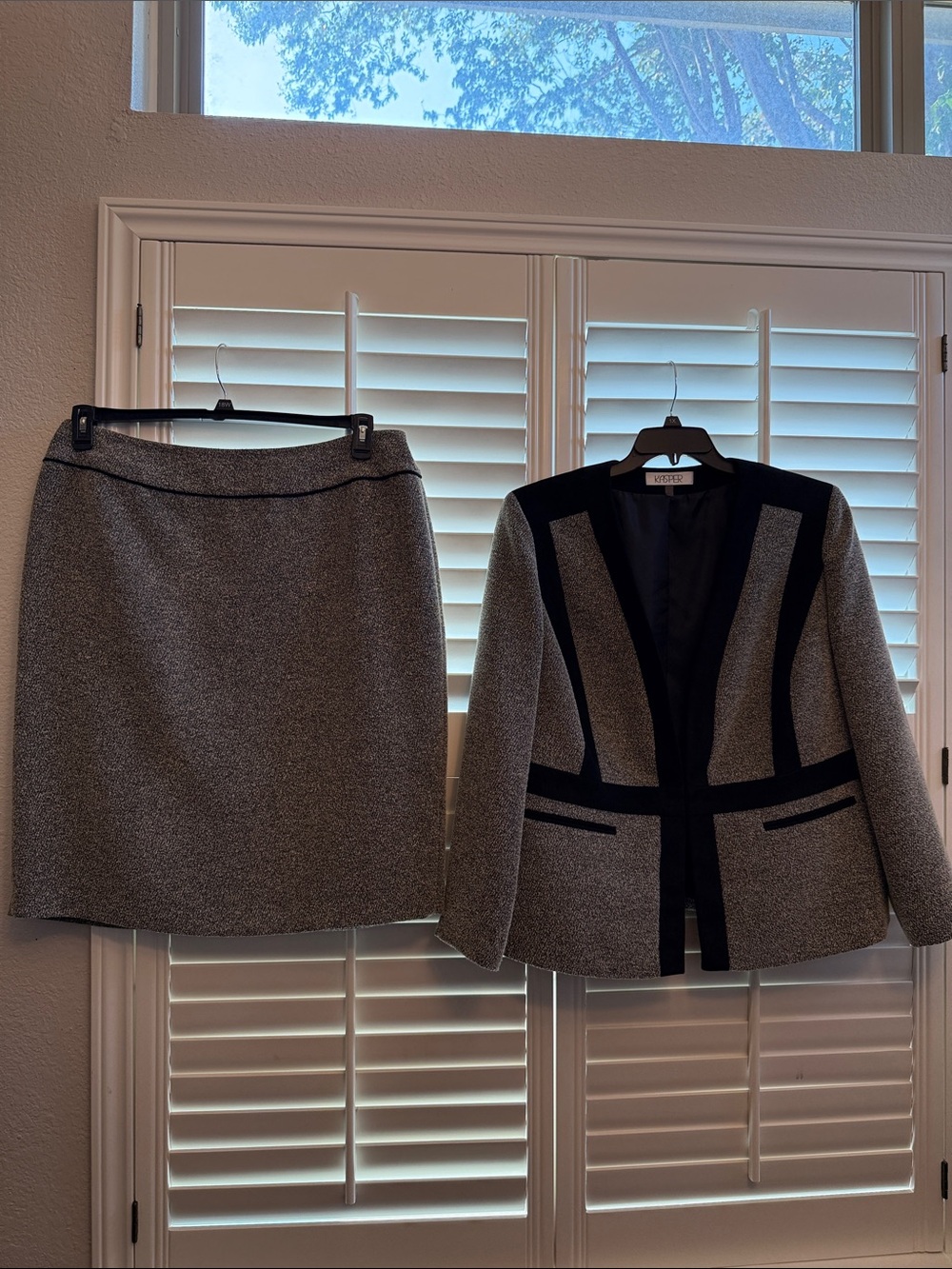 Kasper Gray and Black Tweed Skirt Set